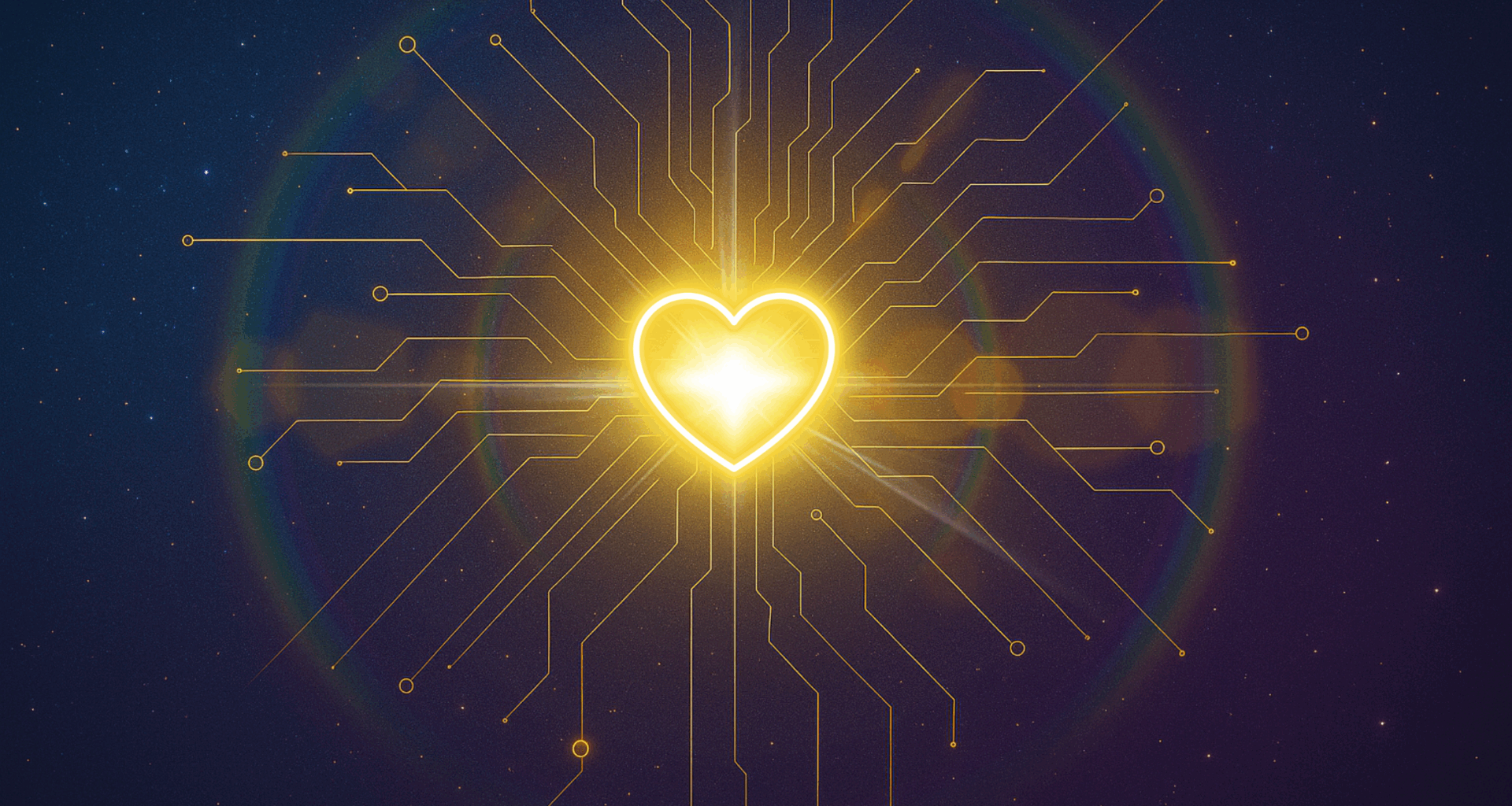 digital heart illuminated by light