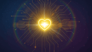 digital heart illuminated by light