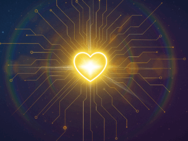 digital heart illuminated by light